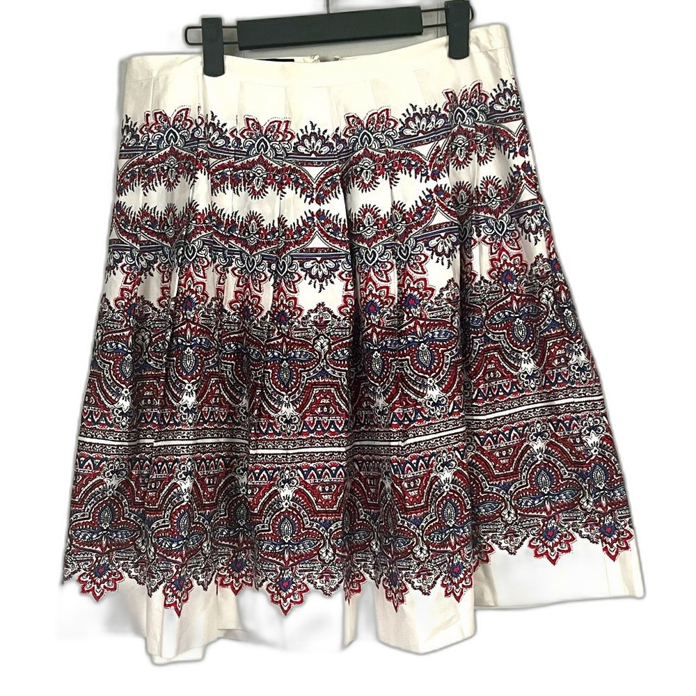 NWT Talbots Petite Paisley Pleated A-Line Cotton Blend Skirt Size 8P